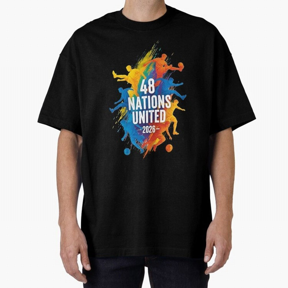 The Unity of World Football Oversized T-Shirt Bring Retro Soccer Energy to the FIFA World Cup 2026 Journey through Messi and Cristiano Ronaldo Highlights, Spain Pride, Worldwide Fan Energy, Dramatic Goals, Stadium Lights and Championship