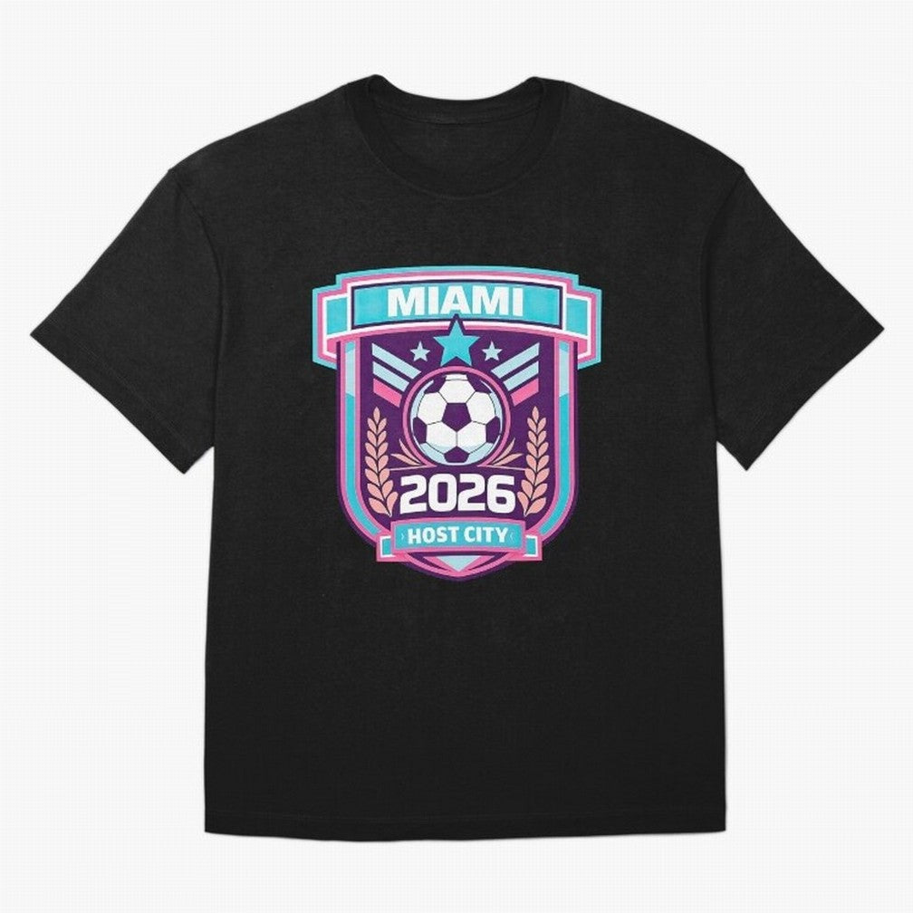 Miami 2026 Host City Emblem Welcoming the World Cup Oversized T-Shirt Cheer for FIFA World Cup 2026 Driven by Neymar, England and Germany Energy, Champion Mindset, Group Stage Buzz, Knockout Tension and Passionate Fan Culture; Ideal for Passionate