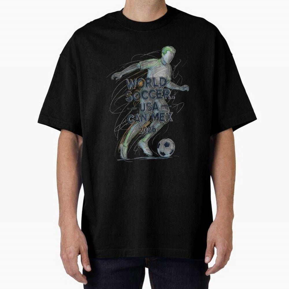Triumphant Kick 2026 Oversized T-Shirt Show Your Stadium Side during Match Day Hype around FIFA World Cup 2026 USA Canada Mexico, Messi and Cristiano Ronaldo, Brazil, Football Festival Excitement, Trophy Ambitions, Country Rivalries and Star Player
