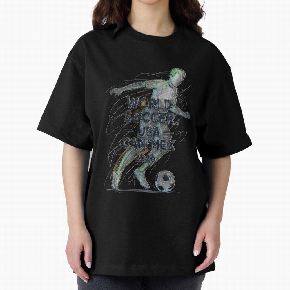 Triumphant Kick 2026 Oversized T-Shirt Show Your Stadium Side during Match Day Hype around FIFA World Cup 2026 USA Canada Mexico, Messi and Cristiano Ronaldo, Brazil, Football Festival Excitement, Trophy Ambitions, Country Rivalries and Star Player