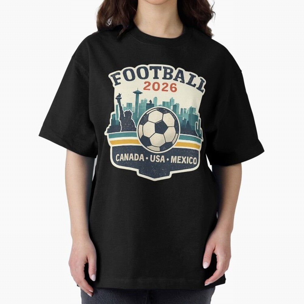 Football 2026 One World One Goal Oversized T-Shirt Share Match Day Hype around FIFA World Cup 2026 USA Canada Mexico, Mbappe, Argentina and Brazil, Worldwide Fan Energy, Dramatic Goals, Stadium Lights and Championship Celebrations; Great for Watch