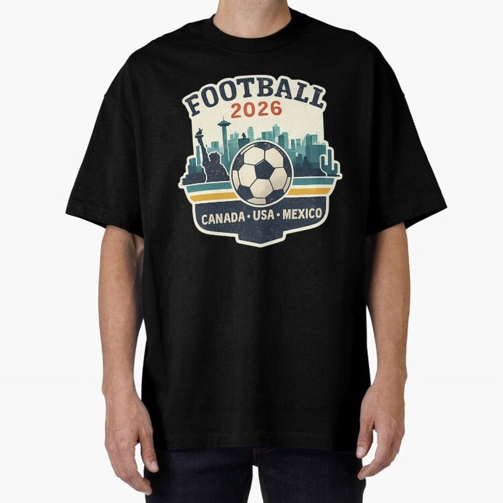 Football 2026 One World One Goal Oversized T-Shirt Share Match Day Hype around FIFA World Cup 2026 USA Canada Mexico, Mbappe, Argentina and Brazil, Worldwide Fan Energy, Dramatic Goals, Stadium Lights and Championship Celebrations; Great for Watch