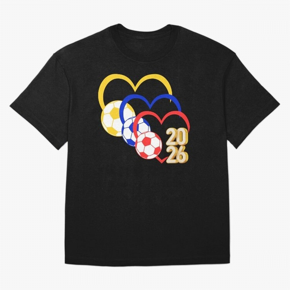 Football 2026 Hearts Colombia Sports Design Oversized T-Shirt Relive FIFA World Cup 2026 Group Stage Spirit, Featuring Portugal, Spain and Germany, Neymar, Haaland and Cristiano Ronaldo, Football Festival Excitement, Trophy Ambitions, Country