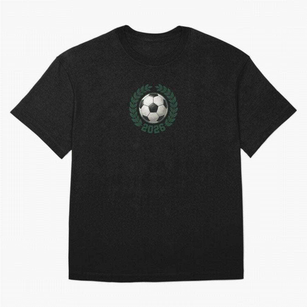 Retro Soccer 2026 Varsity Laurel Wreath Graphic Oversized T-Shirt Show Support during FIFA World Cup 2026 USA Canada Mexico for Fans of Messi and Cristiano Ronaldo and Argentina, Bringing Soccer Culture, Superstar Moments, National Team Dreams and