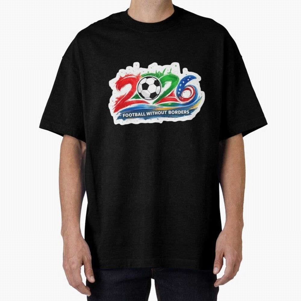 Football Without Borders 2026 Artistic Logo Oversized T-Shirt Unlock Match Day Hype around FIFA World Cup 2026 Group Stage, Haaland, Brazil, Football Festival Excitement, Trophy Ambitions, Country Rivalries and Star Player Buzz; Great for