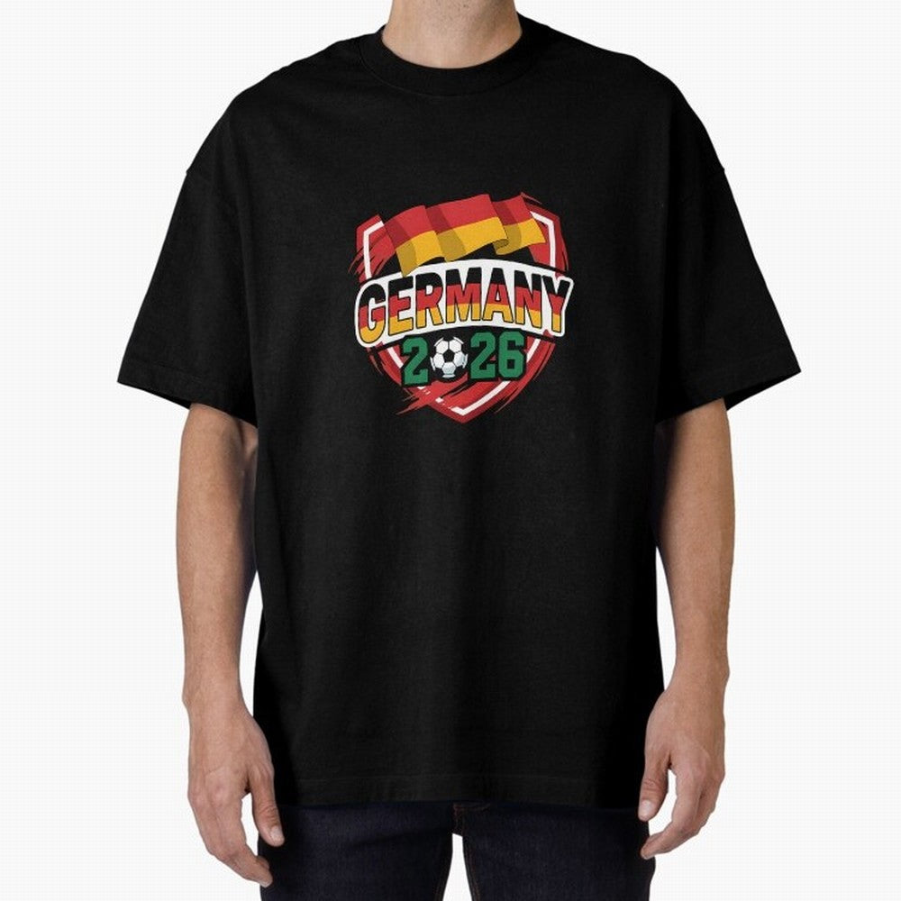 Germany World Cup 2026 Germany Football Oversized T-Shirt Spotlight FIFA World Cup 2026 Group Stage Spirit, Highlighting England and Germany, Neymar, Goal Celebration Energy, Supporter Heritage, Football Icons and Worldwide Tournament Joy; Ideal