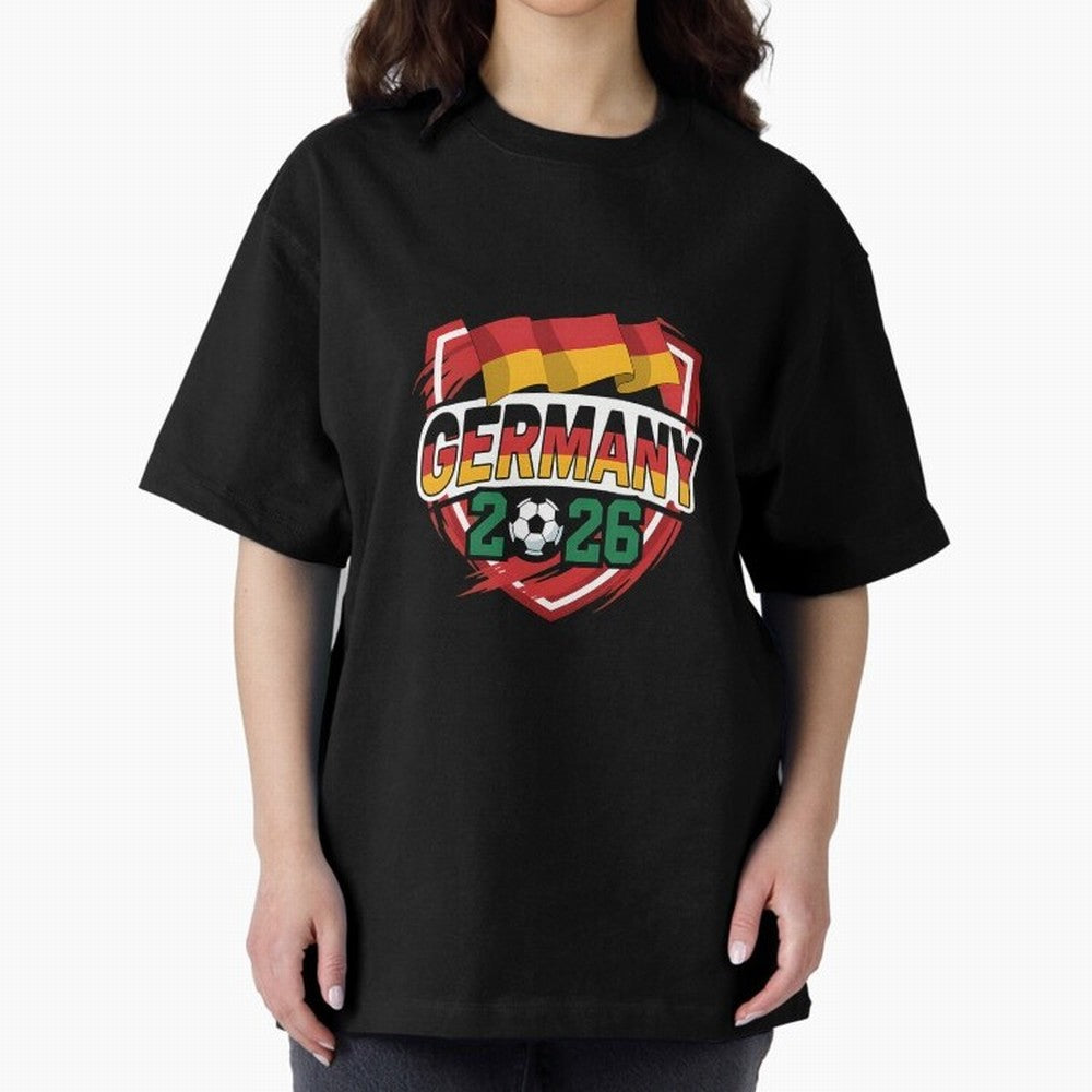 Germany World Cup 2026 Germany Football Oversized T-Shirt Spotlight FIFA World Cup 2026 Group Stage Spirit, Highlighting England and Germany, Neymar, Goal Celebration Energy, Supporter Heritage, Football Icons and Worldwide Tournament Joy; Ideal