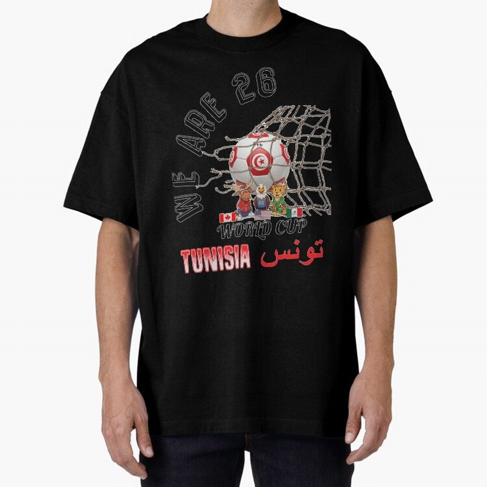 World cup 26 - Tunisia Oversized T-Shirt Share Global Football Passion for FIFA World Cup 2026 USA Canada Mexico, Inspired by Neymar, Germany, Vintage Soccer Flavor, Modern Football Stars, National Flags and Final Night Emotion; Made for Collectors