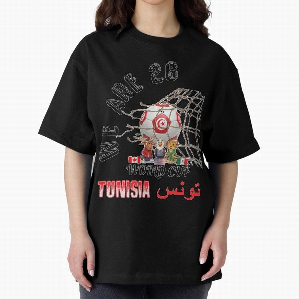 World cup 26 - Tunisia Oversized T-Shirt Share Global Football Passion for FIFA World Cup 2026 USA Canada Mexico, Inspired by Neymar, Germany, Vintage Soccer Flavor, Modern Football Stars, National Flags and Final Night Emotion; Made for Collectors