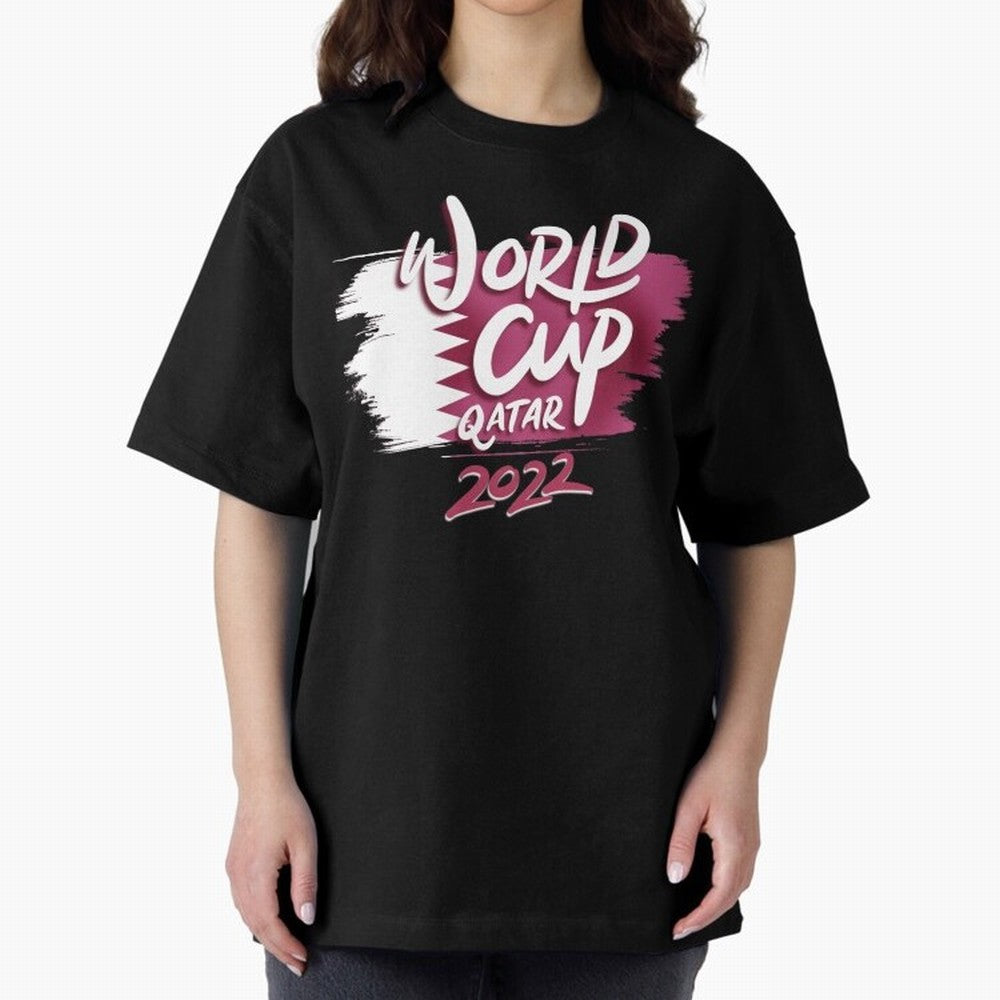 Qatar 2022 Oversized T-Shirt Experience Global Football Passion for FIFA World Cup 2026 USA Canada Mexico, Filled with CR7 and Messi, Germany, Football Festival Excitement, Trophy Ambitions, Country Rivalries and Star Player Buzz; Great for