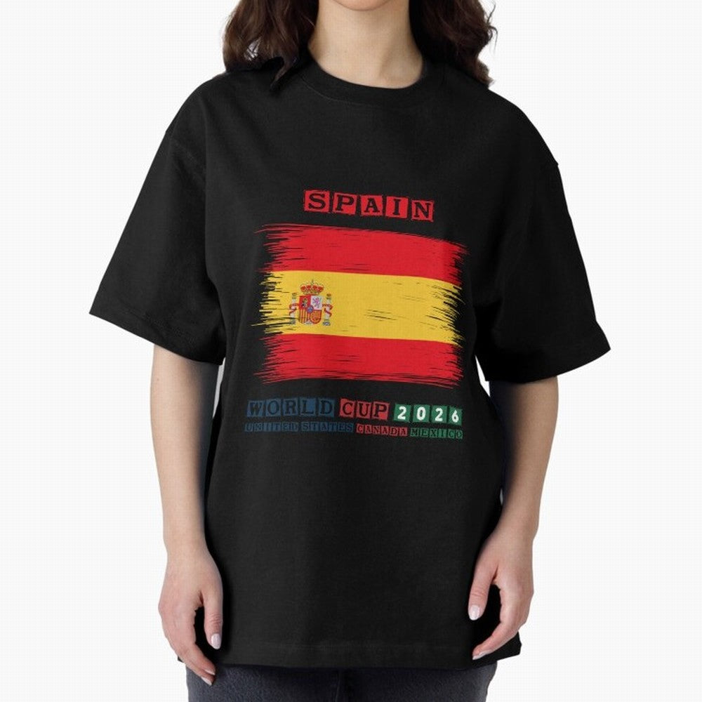 SPAIN WORLD CUP 2026 Oversized T-Shirt Bring Trophy Dreams to Global Football Passion for FIFA World Cup 2026, Filled with Cristiano Ronaldo, Haaland and CR7, Germany, Sports Nostalgia, International Competition, Famous Players and Unforgettable