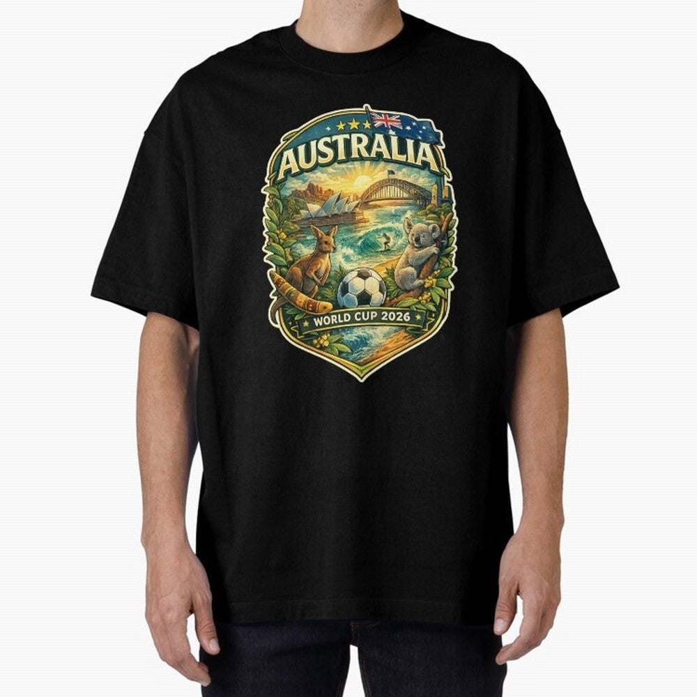 Australia FIFA World Cup 2026 Sydney Opera House Outback Kangaroo Coast Oversized T-Shirt Experience the Global Stage of FIFA World Cup 2026 Group Stage for Fans of Messi and Cristiano Ronaldo and England, Bringing Vintage Soccer Flavor, Modern