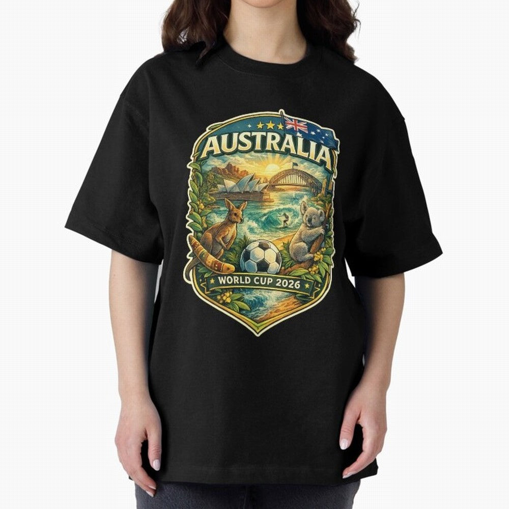 Australia FIFA World Cup 2026 Sydney Opera House Outback Kangaroo Coast Oversized T-Shirt Experience the Global Stage of FIFA World Cup 2026 Group Stage for Fans of Messi and Cristiano Ronaldo and England, Bringing Vintage Soccer Flavor, Modern