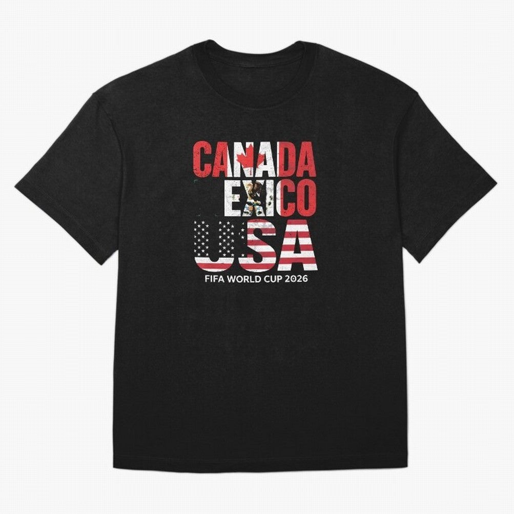United 2026 World Cup - Canada, Mexico, USA Flags T-Shirt_83138002 Oversized T-Shirt Feel the Trophy Chase of the FIFA World Cup 2026 Journey through Messi, CR7 and Mbappe Highlights, Spain Pride, Stadium Memories, Football Loyalty, International