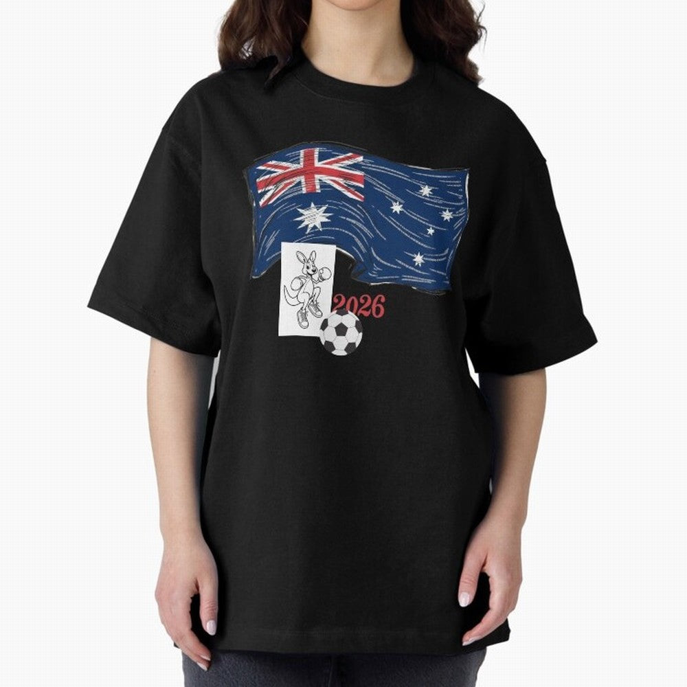 Australia 2026 Soccer Pride - Boxing Kangaroo & Dynamic Waving Flag. Oversized T-Shirt Celebrate the Next Chapter of FIFA World Cup 2026 USA Canada Mexico Spirit, Capturing Argentina and Brazil, CR7 and Messi, Soccer Culture, Superstar Moments,