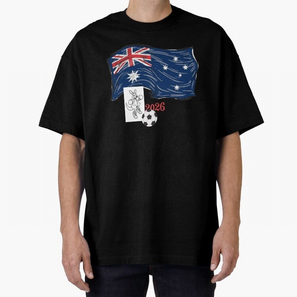 Australia 2026 Soccer Pride - Boxing Kangaroo & Dynamic Waving Flag. Oversized T-Shirt Celebrate the Next Chapter of FIFA World Cup 2026 USA Canada Mexico Spirit, Capturing Argentina and Brazil, CR7 and Messi, Soccer Culture, Superstar Moments,