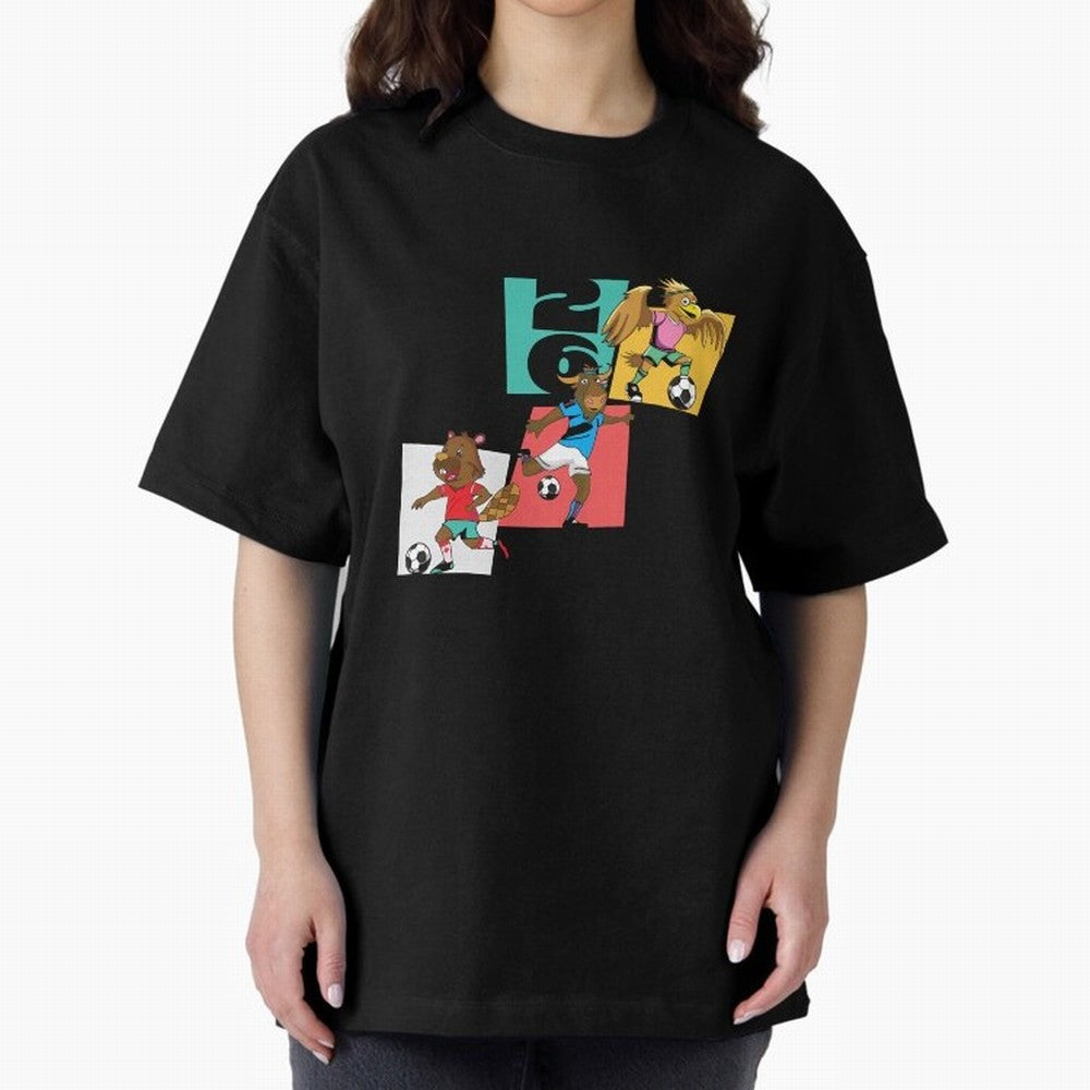 North America Mascots 2 T-Shirt_83568192 Oversized T-Shirt Celebrate Football Dreams Across FIFA World Cup 2026 Group Stage for Fans of Cristiano Ronaldo, Haaland and CR7 and Portugal, Spain and Germany, Bringing Goal Celebration Energy, Supporter