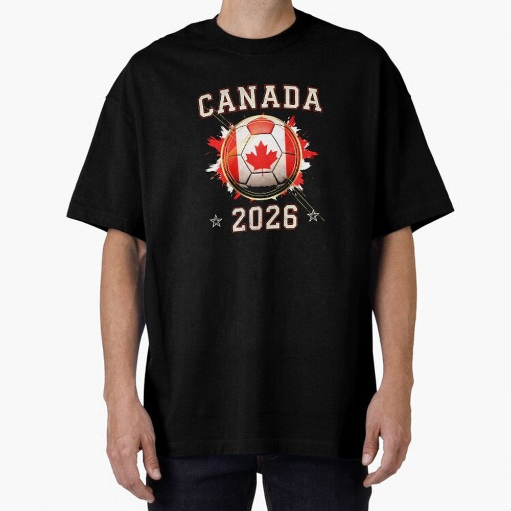 Front Print Canada Soccer World Cup 2026 - Canadian Fan Gift T-Shirt_84561562 Oversized T-Shirt Honor the Football Icons of Match Day Hype around FIFA World Cup 2026 USA Canada Mexico, Haaland, Brazil, Football Festival Excitement, Trophy