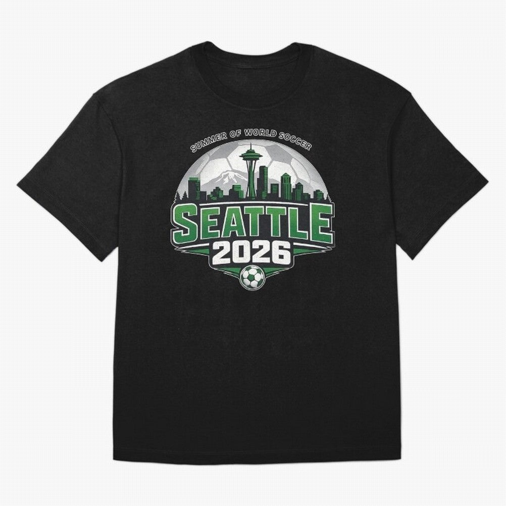 World Soccer Tournament Cup 2026 Seattle Oversized T-Shirt Cheer through Every Moment of Global Football Passion for FIFA World Cup 2026, Inspired by Mbappe, Spain, Football Festival Excitement, Trophy Ambitions, Country Rivalries and Star Player