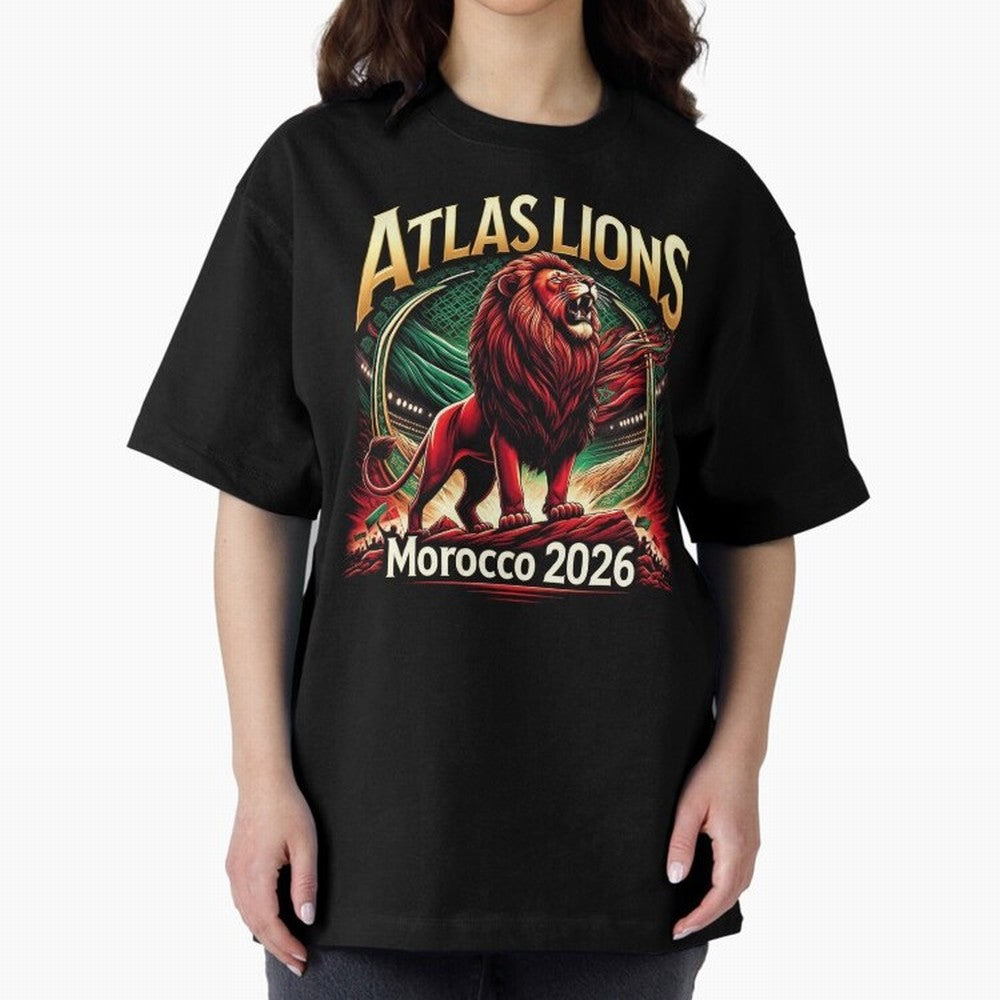 Morocco Football - World Cup 2026 Oversized T-Shirt Honor the Beautiful Game during FIFA World Cup 2026 for Fans of Cristiano Ronaldo and France and Portugal, Bringing Match Day Excitement, Supporter Culture, Golden Goals and Global Football
