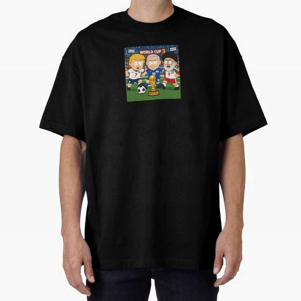 WORLD CUP 3 Oversized T-Shirt Bring International Match Energy to Global Football Passion for FIFA World Cup 2026 USA Canada Mexico, Celebrating Messi and Cristiano Ronaldo, Argentina, France and Brazil, Vintage Soccer Flavor, Modern Football
