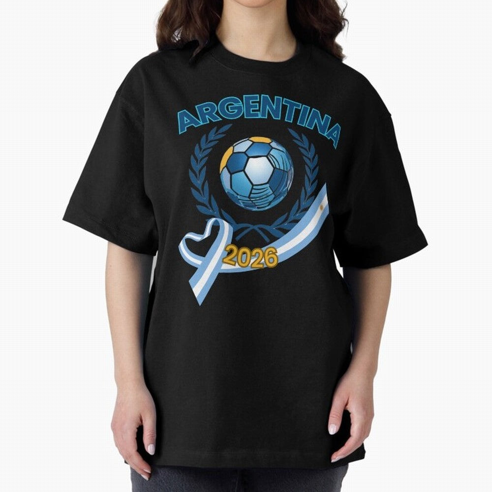 Argentina 2026 Oversized T-Shirt Bring Trophy Dreams to FIFA World Cup 2026 Group Stage Spirit, Centered on Brazil, Portugal and Argentina, Haaland, Vintage Soccer Flavor, Modern Football Stars, National Flags and Final Night Emotion; Created for