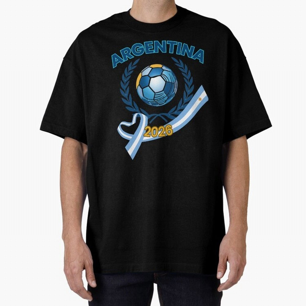 Argentina 2026 Oversized T-Shirt Bring Trophy Dreams to FIFA World Cup 2026 Group Stage Spirit, Centered on Brazil, Portugal and Argentina, Haaland, Vintage Soccer Flavor, Modern Football Stars, National Flags and Final Night Emotion; Created for