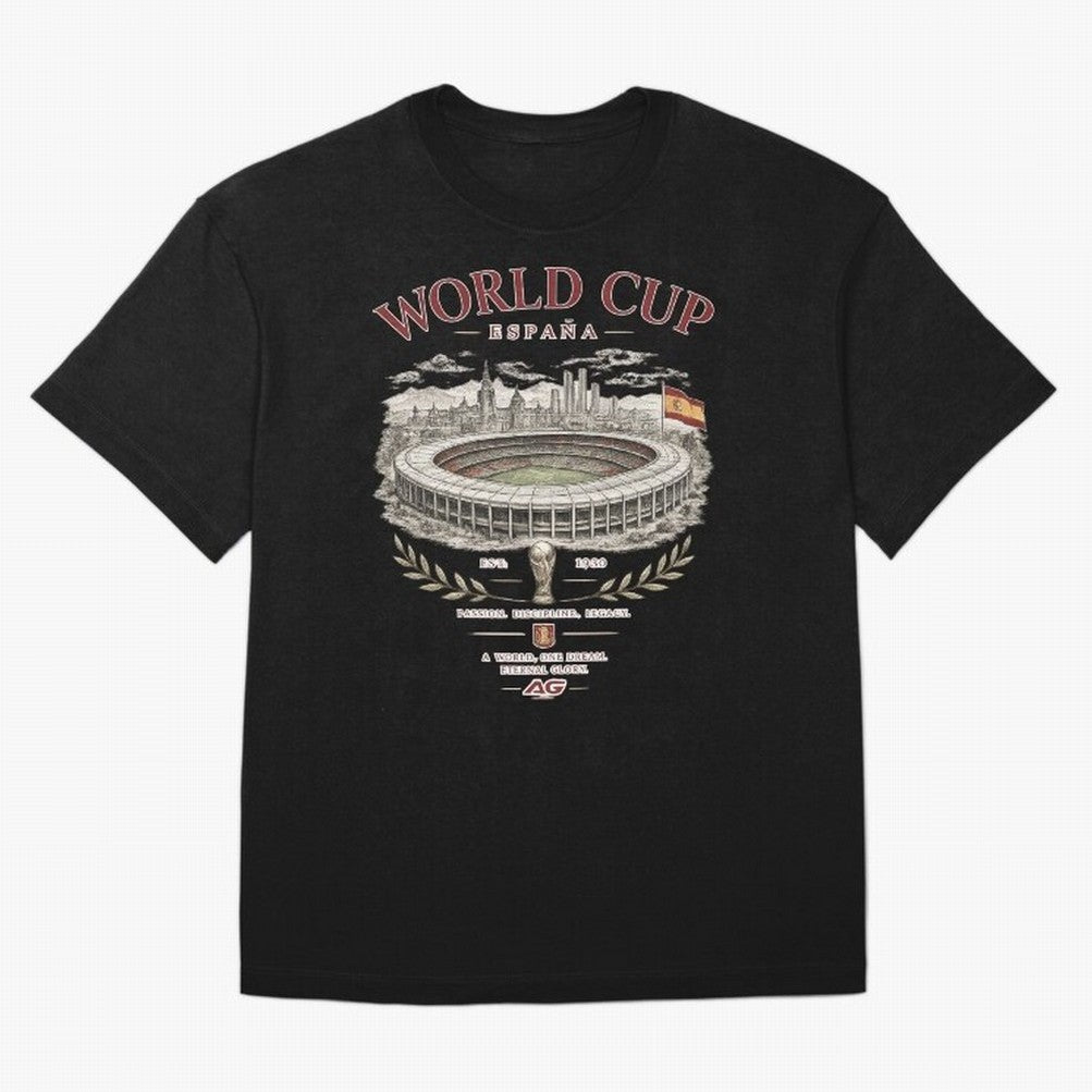 Spain World Cup Vintage Streetwear Oversized T-Shirt Follow Every Goal of FIFA World Cup 2026 USA Canada Mexico Spirit, Capturing England, Mbappe and Neymar, Championship Spirit, Famous Goals, Roaring Crowds and International Football Unity; Made