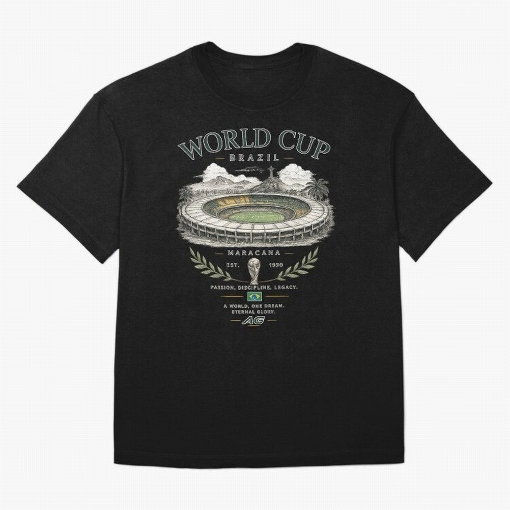 Brazil World Cup Maracana Streetwear Oversized T-Shirt Celebrate Unforgettable Nights in Global Football Passion for FIFA World Cup 2026 USA Canada Mexico, Celebrating Messi, CR7 and Mbappe, England and Germany, Championship Spirit, Famous Goals,