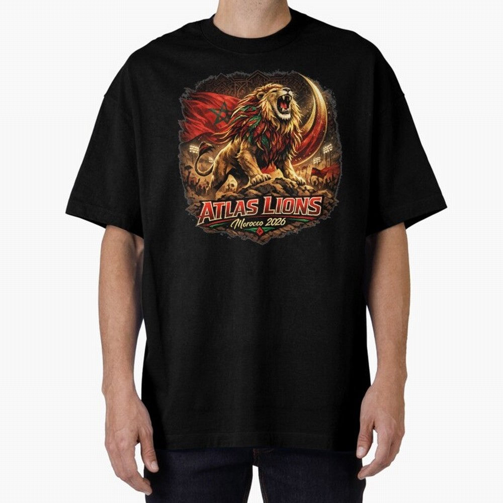 Morocco Football Fan - Atlas Lions Oversized T-Shirt Remember Iconic Moments from the FIFA World Cup 2026 Journey through Messi Highlights, Argentina Pride, Match Day Excitement, Supporter Culture, Golden Goals and Global Football Passion; Built