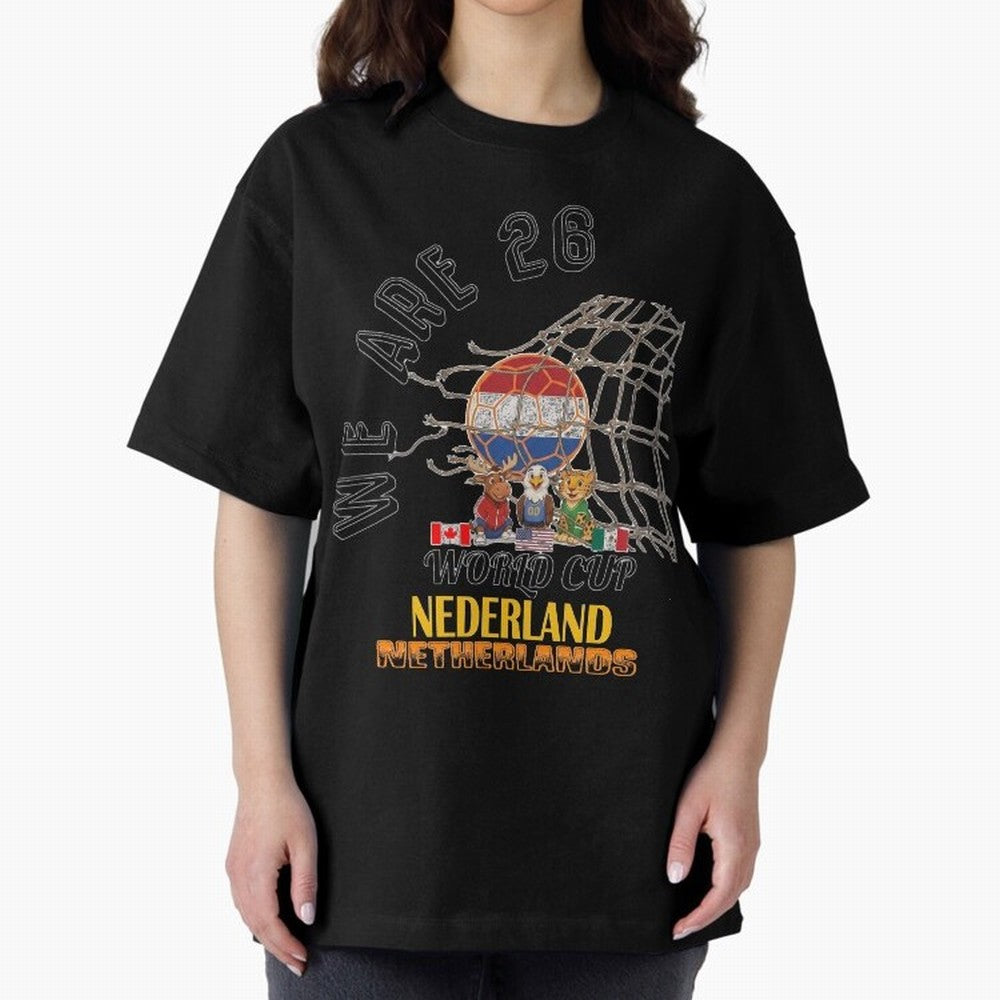 World cup 26 - Netherlands Oversized T-Shirt Capture FIFA World Cup 2026 Group Stage Spirit, Centered on England, Messi, CR7 and Mbappe, Vintage Soccer Flavor, Modern Football Stars, National Flags and Final Night Emotion; Ideal for Passionate Fans