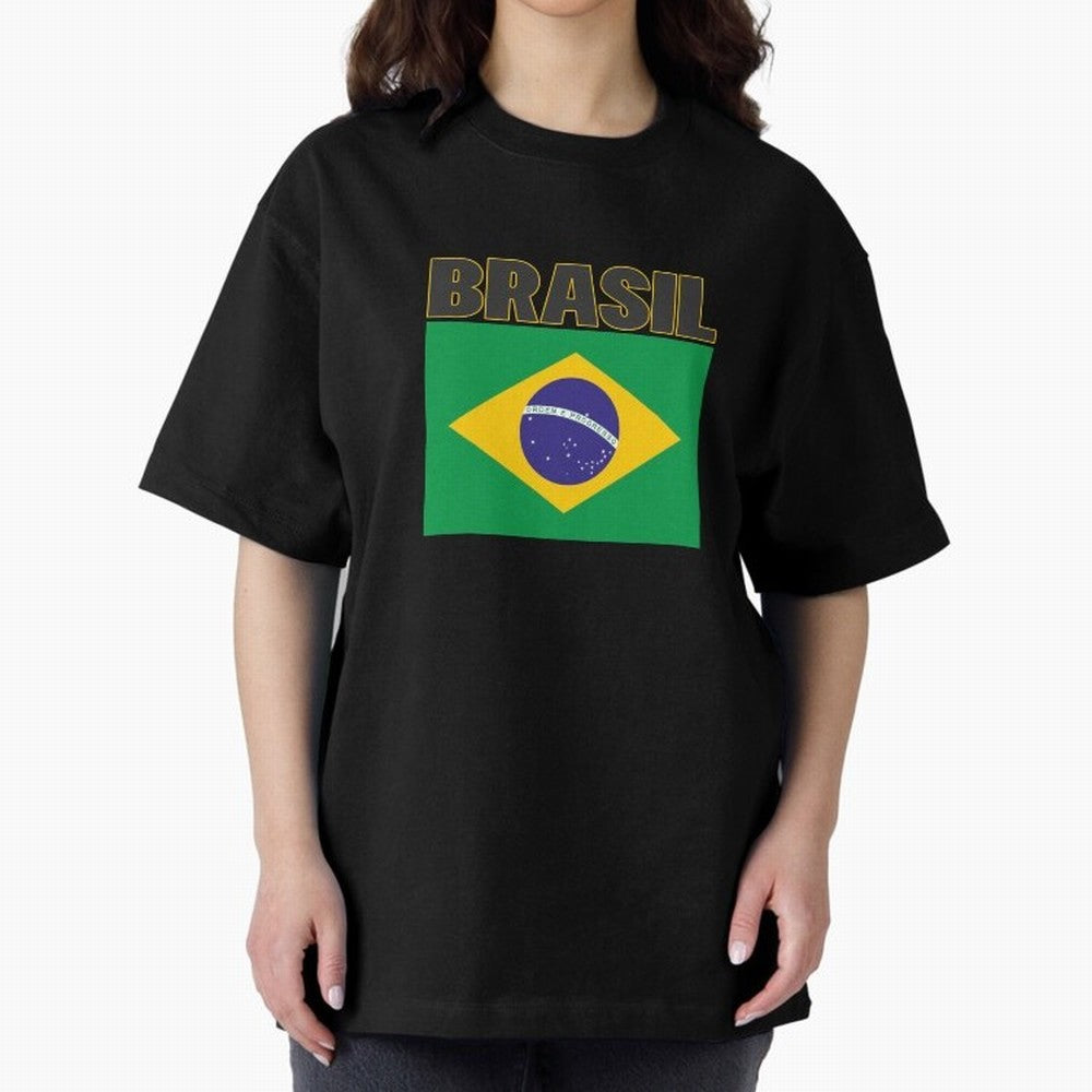 Brasil Flag Oversized T-Shirt Cheer for Match Day Hype around FIFA World Cup 2026 USA Canada Mexico, Mbappe and Neymar, Argentina and Brazil, Football Passion, Legendary Performances, Festival Vibes and Supporter Community; Ideal for Football Dads,
