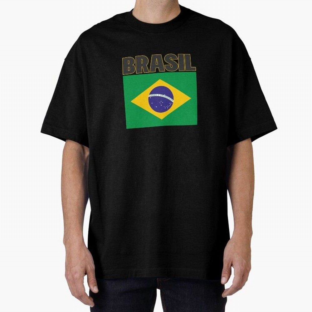 Brasil Flag Oversized T-Shirt Cheer for Match Day Hype around FIFA World Cup 2026 USA Canada Mexico, Mbappe and Neymar, Argentina and Brazil, Football Passion, Legendary Performances, Festival Vibes and Supporter Community; Ideal for Football Dads,