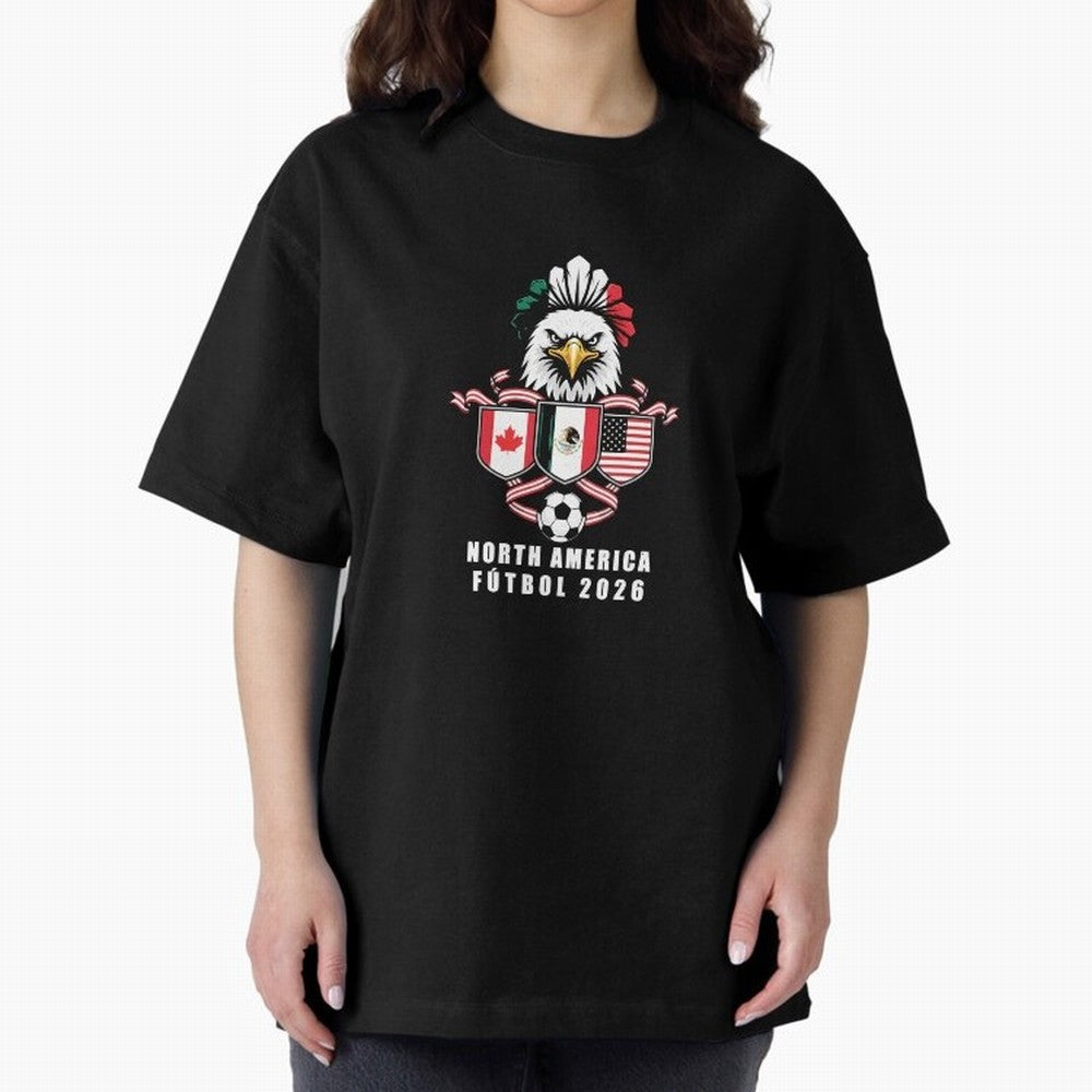 North America Football Spirit 2026 T-Shirt_82768088 Oversized T-Shirt Celebrate the Road through FIFA World Cup 2026 USA Canada Mexico for Fans of Haaland and Brazil, Portugal and Argentina, Bringing Global Supporter Spirit, Legendary Goals,