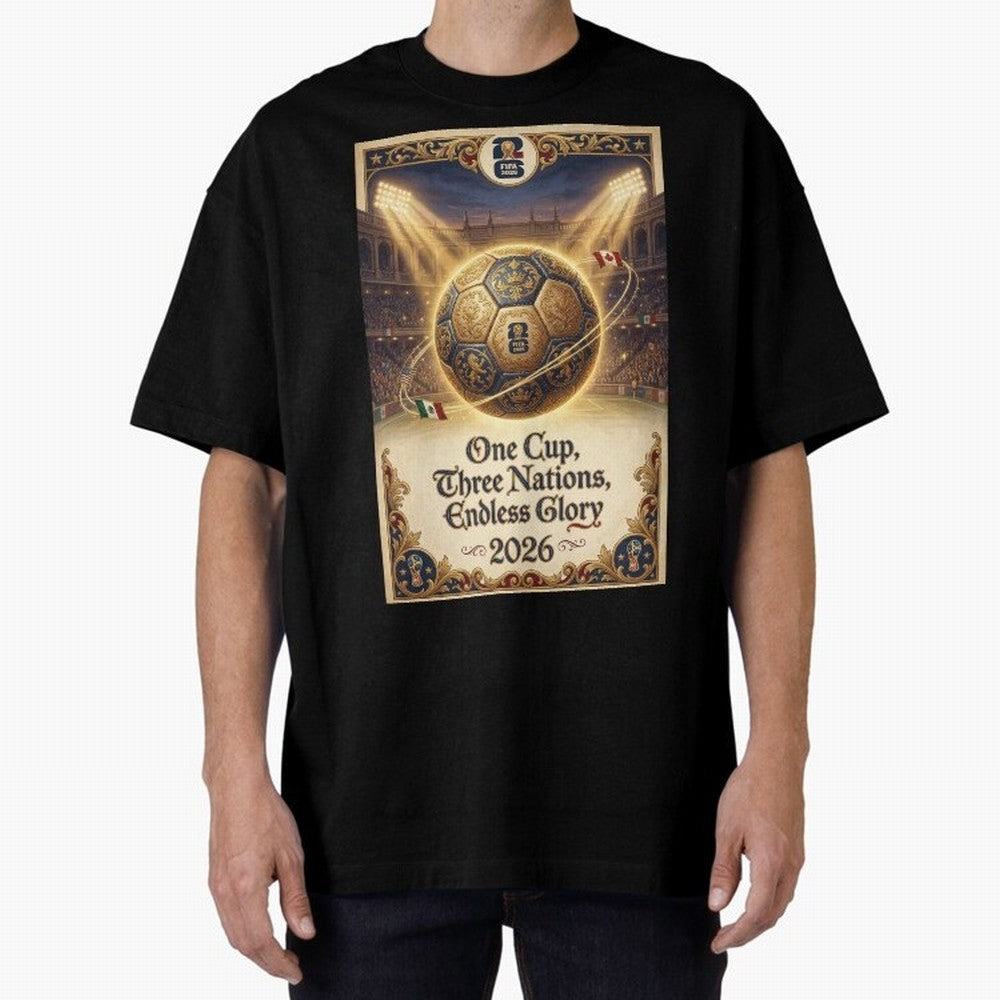 FIFA World Cup 2026 Poster Oversized T-Shirt Carry the Dream of FIFA World Cup 2026 USA Canada Mexico for Fans of Haaland and Mbappe and France, Bringing Classic Soccer Heritage, Championship Pressure, Fan Loyalty and International Pride; Made for