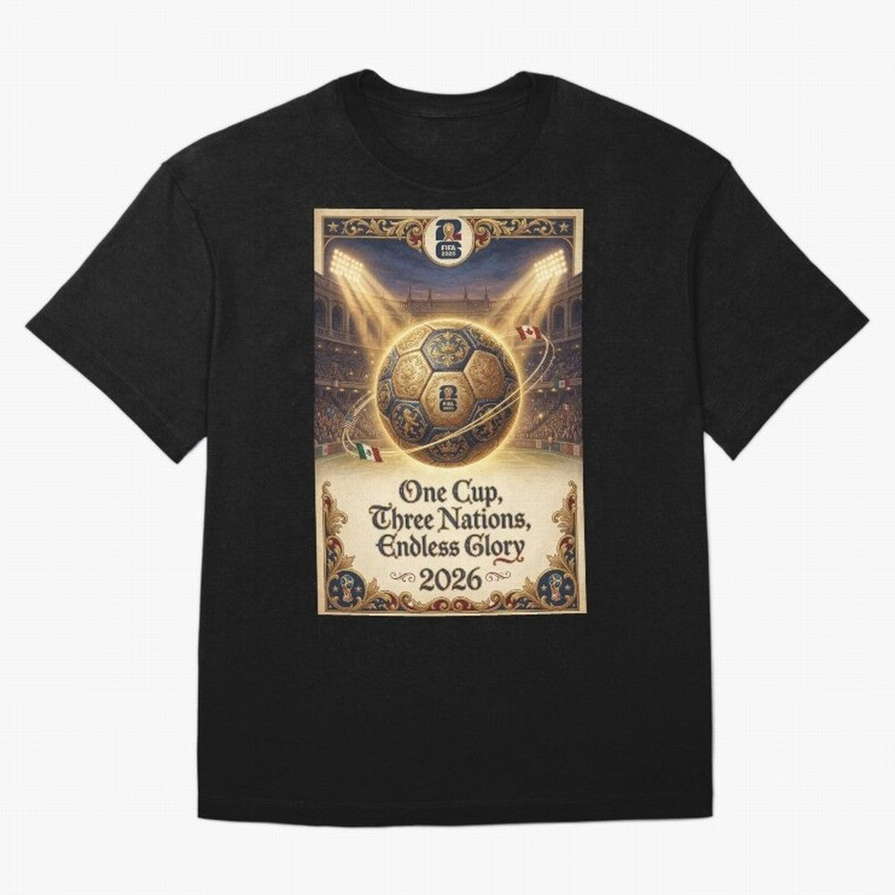 FIFA World Cup 2026 Poster Oversized T-Shirt Carry the Dream of FIFA World Cup 2026 USA Canada Mexico for Fans of Haaland and Mbappe and France, Bringing Classic Soccer Heritage, Championship Pressure, Fan Loyalty and International Pride; Made for