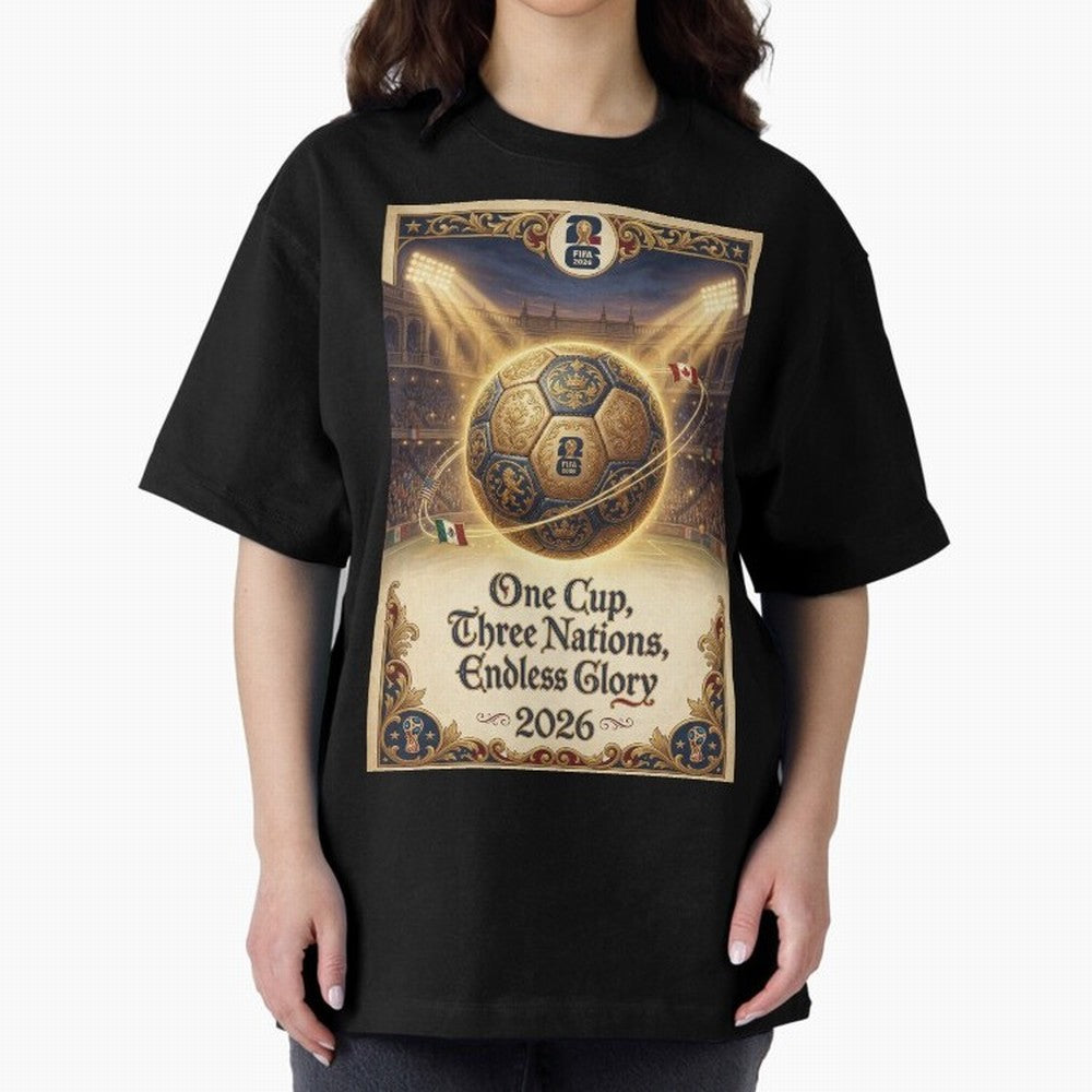 FIFA World Cup 2026 Poster Oversized T-Shirt Carry the Dream of FIFA World Cup 2026 USA Canada Mexico for Fans of Haaland and Mbappe and France, Bringing Classic Soccer Heritage, Championship Pressure, Fan Loyalty and International Pride; Made for