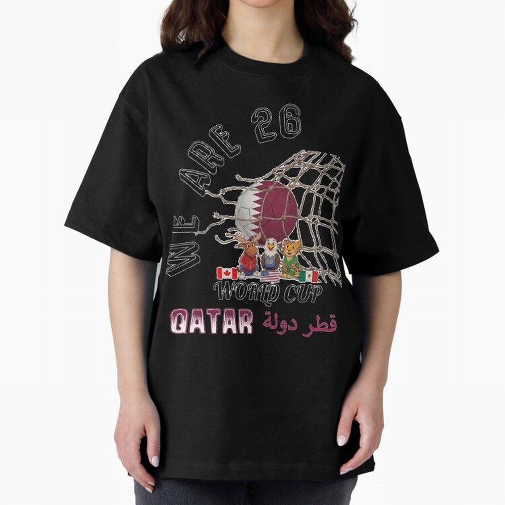 World cup 26 - Qatar Oversized T-Shirt Mark Match Day Hype around FIFA World Cup 2026 Group Stage, CR7, England, Match Day Excitement, Supporter Culture, Golden Goals and Global Football Passion; Perfect for Supporters Who Want Bold Football