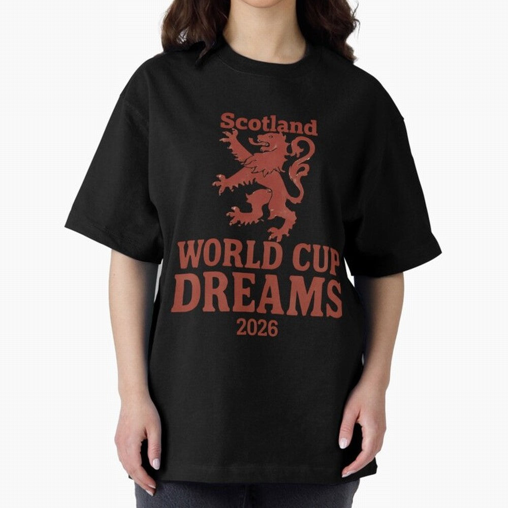 Scotland World Cup Dreams 2026 Oversized T-Shirt Capture the FIFA World Cup 2026 USA Canada Mexico Journey through Cristiano Ronaldo Highlights, Argentina and Brazil Pride, Stadium Memories, Football Loyalty, International Chants and Championship