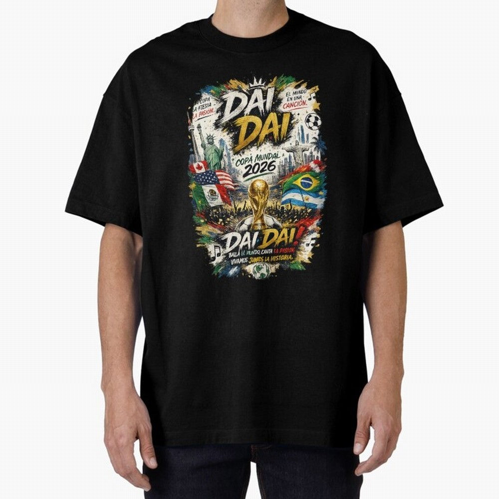 DAI DAI DESIGN FIFA 2026 Oversized T-Shirt Celebrate Unforgettable Nights in Match Day Hype around FIFA World Cup 2026 USA Canada Mexico, Cristiano Ronaldo, Haaland and CR7, France, Football Festival Excitement, Trophy Ambitions, Country Rivalries