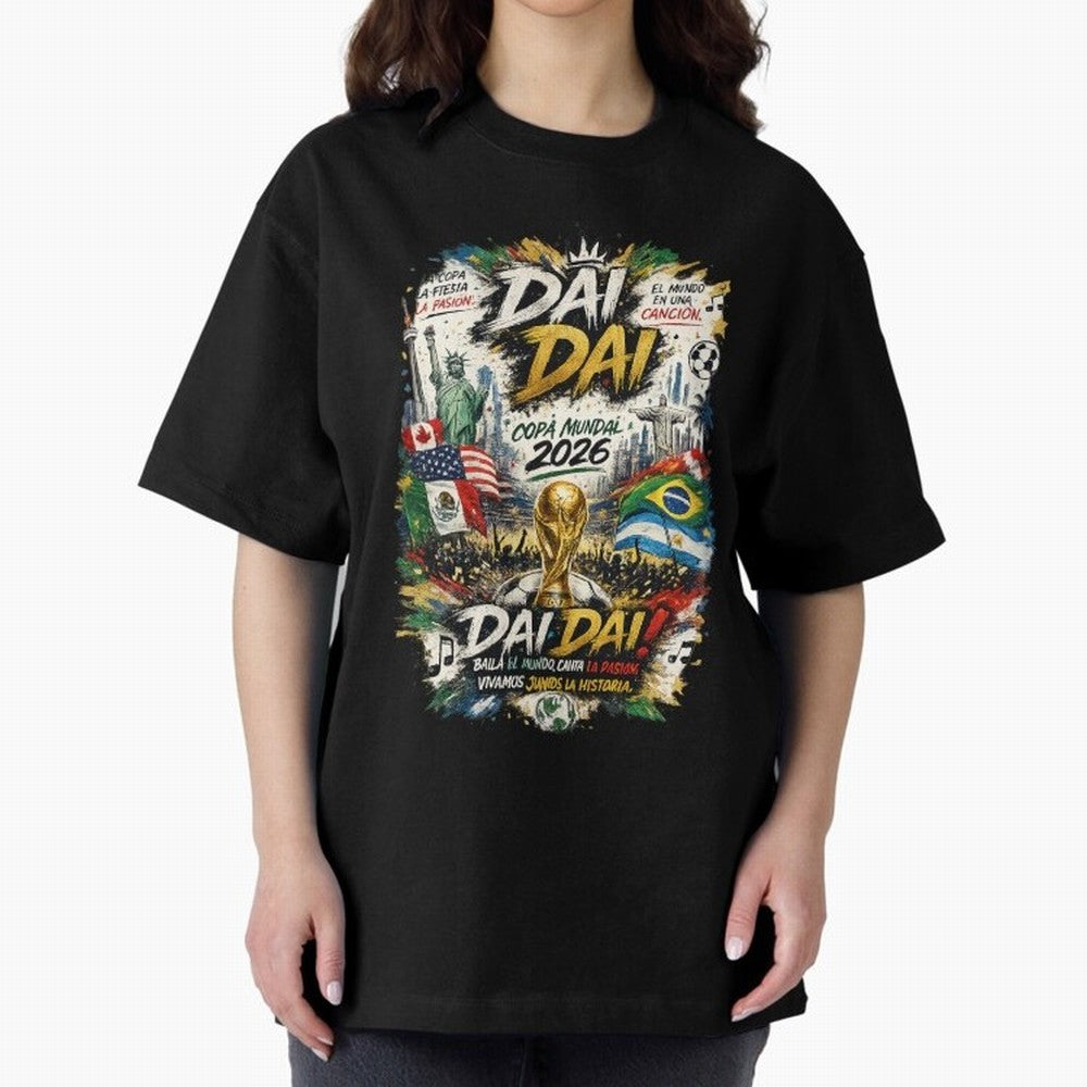 DAI DAI DESIGN FIFA 2026 Oversized T-Shirt Celebrate Unforgettable Nights in Match Day Hype around FIFA World Cup 2026 USA Canada Mexico, Cristiano Ronaldo, Haaland and CR7, France, Football Festival Excitement, Trophy Ambitions, Country Rivalries