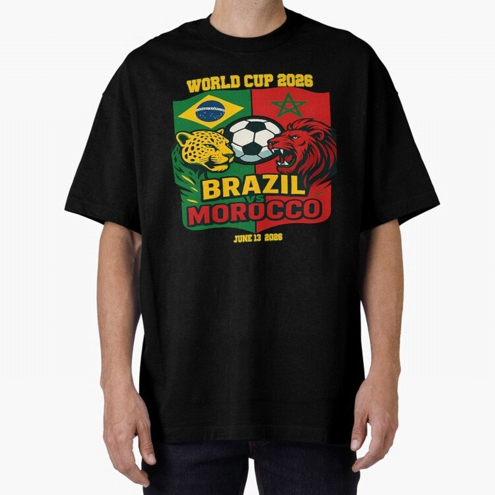 Brazil Vs Morocco June 13 2026 World Cup Soccer We Are Morocco Oversized T-Shirt Elevate the FIFA World Cup 2026 USA Canada Mexico Journey through Messi Highlights, Argentina, France and Brazil Pride, Classic Soccer Heritage, Championship Pressure,