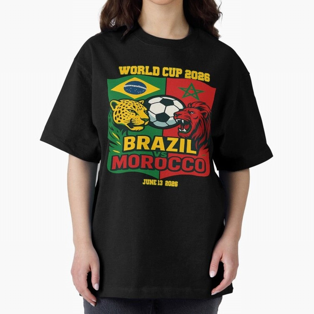 Brazil Vs Morocco June 13 2026 World Cup Soccer We Are Morocco Oversized T-Shirt Elevate the FIFA World Cup 2026 USA Canada Mexico Journey through Messi Highlights, Argentina, France and Brazil Pride, Classic Soccer Heritage, Championship Pressure,