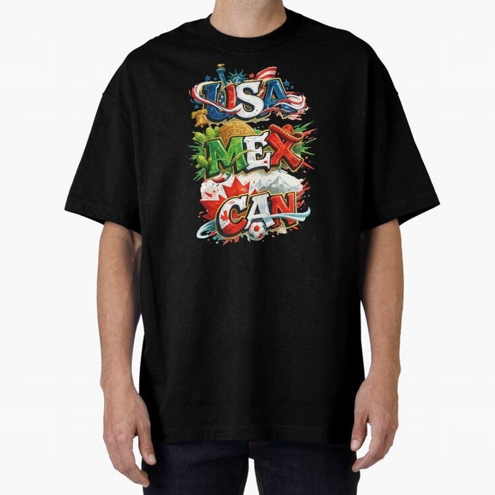 World Cup 2026 USA Canada Mexico Oversized T-Shirt Celebrate Fan Culture around FIFA World Cup 2026 Spirit, Centered on Argentina, Messi, Football Festival Excitement, Trophy Ambitions, Country Rivalries and Star Player Buzz; Ideal for Football