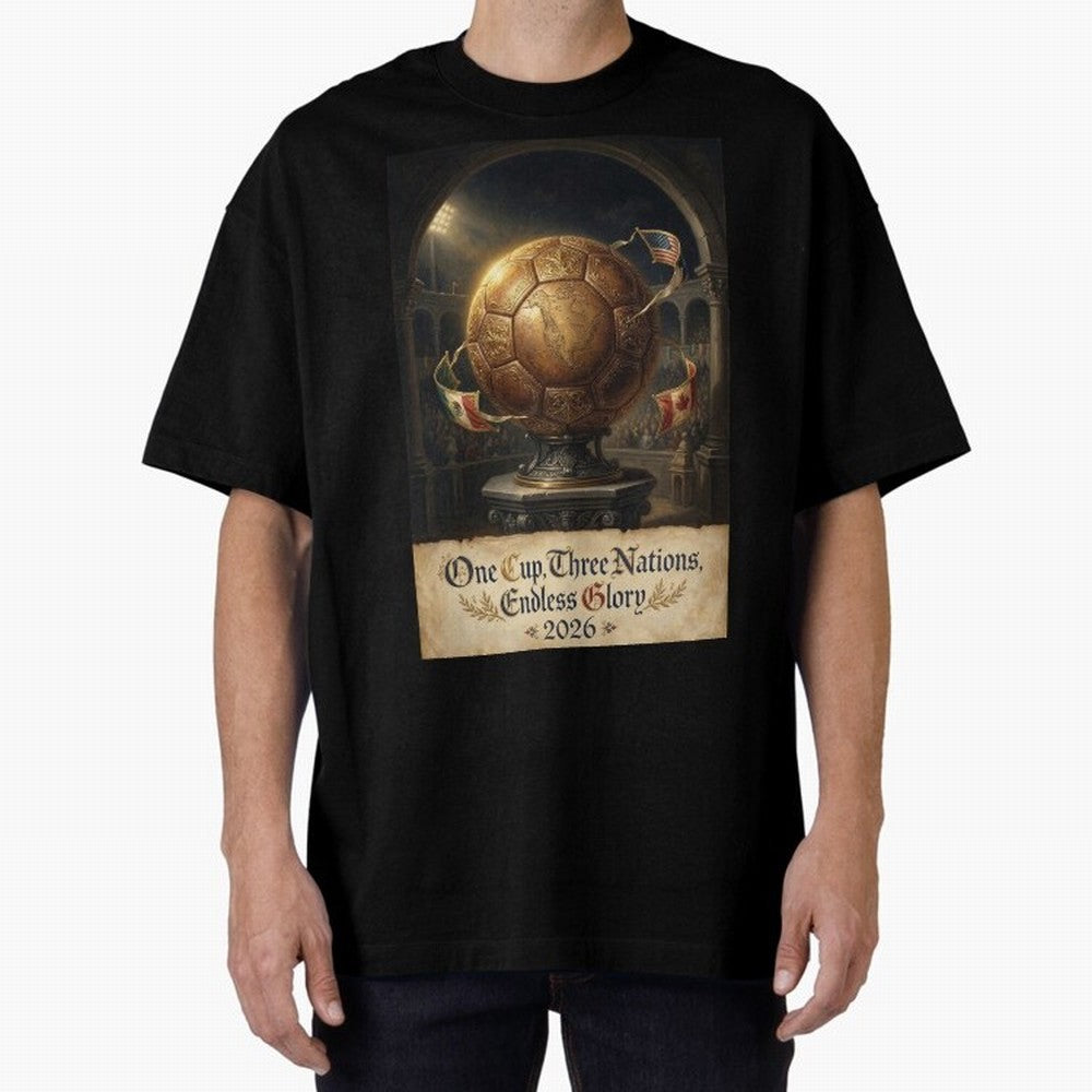 World Cup 2026 Emblem USA Canada Mexico Oversized T-Shirt Show Your Love for FIFA World Cup 2026 for Fans of Neymar, Haaland and Cristiano Ronaldo and England and Germany, Bringing Sports Nostalgia, International Competition, Famous Players and