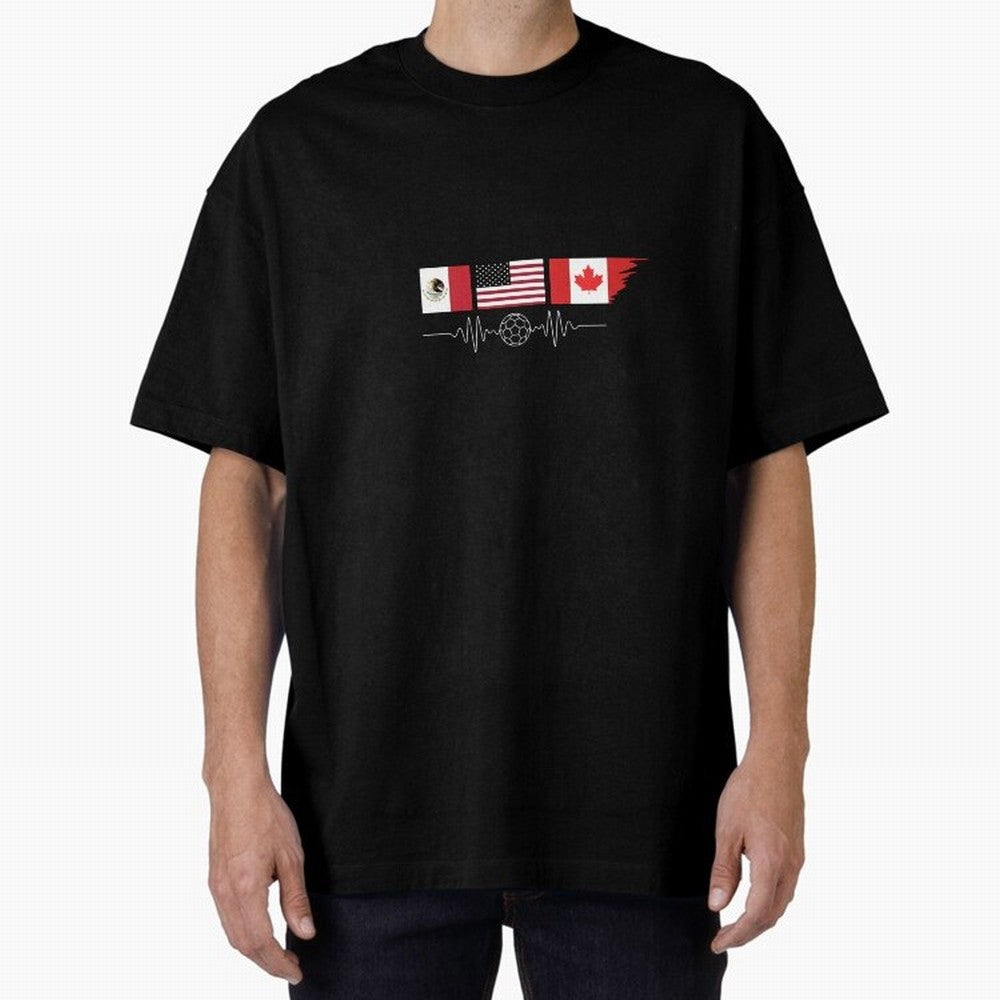 North America Soccer Heartbeat Flags 2026 Cup T-Shirt_82794888 Oversized T-Shirt Unlock FIFA World Cup 2026 Driven by Messi, Neymar and Mbappe, Spain Energy, Worldwide Fan Energy, Dramatic Goals, Stadium Lights and Championship Celebrations; Ideal