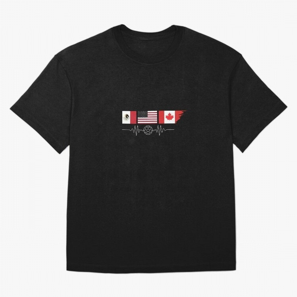 North America Soccer Heartbeat Flags 2026 Cup T-Shirt_82794888 Oversized T-Shirt Unlock FIFA World Cup 2026 Driven by Messi, Neymar and Mbappe, Spain Energy, Worldwide Fan Energy, Dramatic Goals, Stadium Lights and Championship Celebrations; Ideal