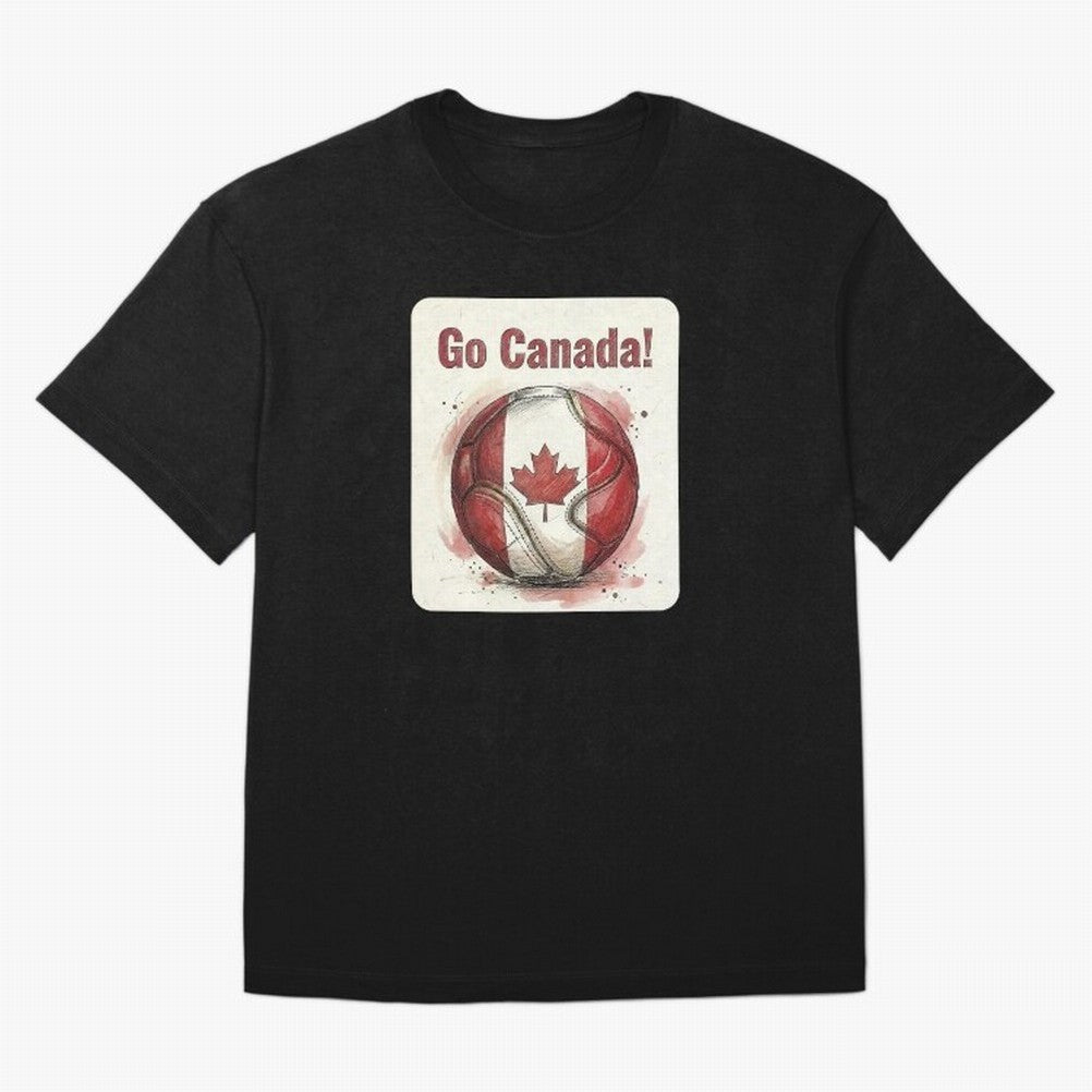 Go Canada Soccer Ball Flag | Canadian Football Fan Graphic Tee Oversized T-Shirt Celebrate Rivalries and Pride in FIFA World Cup 2026 Group Stage for Fans of Messi and Cristiano Ronaldo and England, Bringing Global Supporter Spirit, Legendary