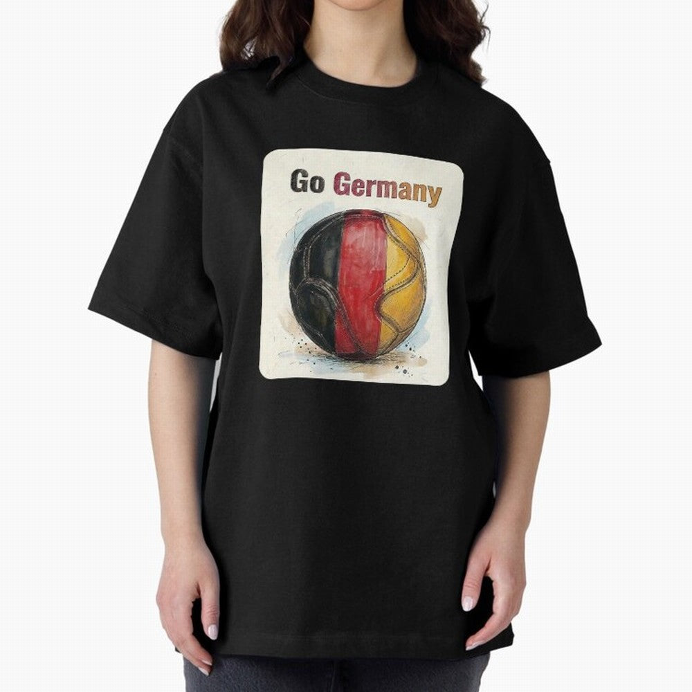 Go Germany Soccer Ball Flag | German Football Fan Graphic Tee Oversized T-Shirt Stand Out with Spirit from Global Football Passion for FIFA World Cup 2026 Group Stage, Built around Messi, CR7 and Mbappe, France, Global Supporter Spirit, Legendary