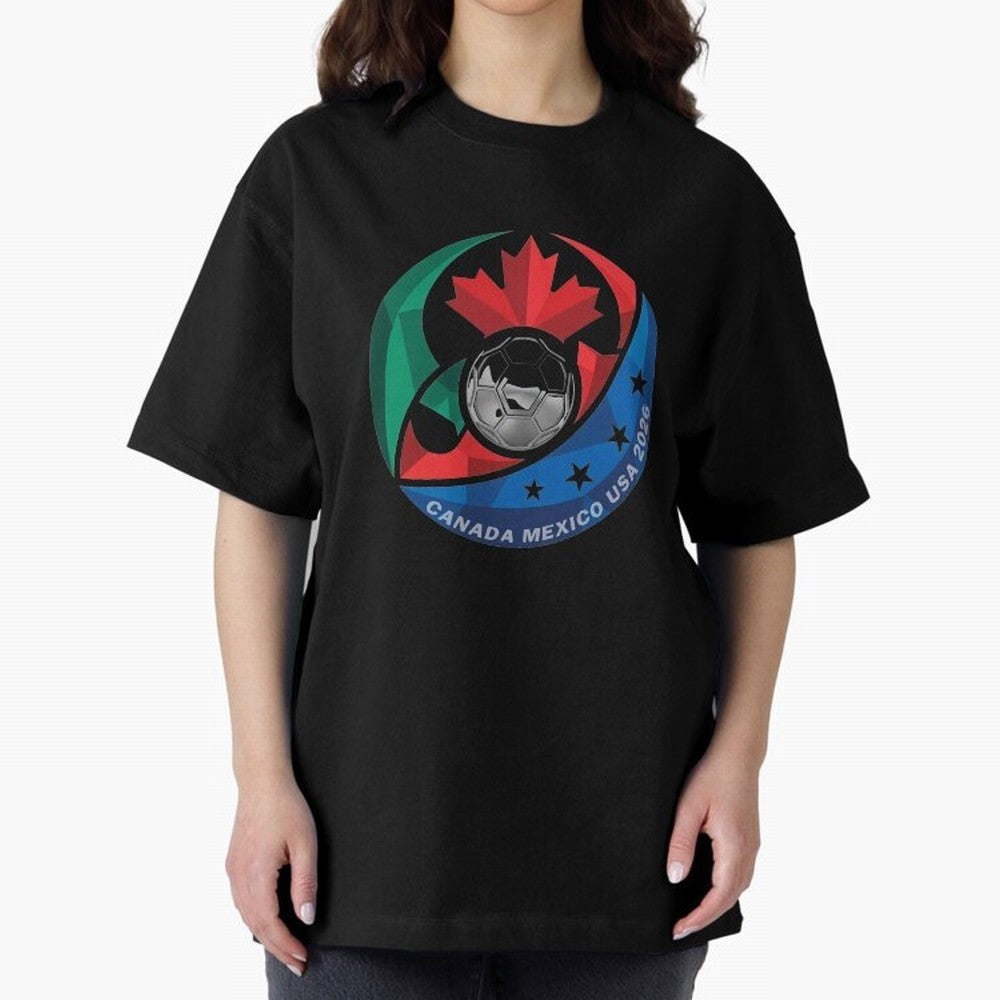 Canada Mexico USA 2026 Round Soccer Emblem Cup T-Shirt_83488590 Oversized T-Shirt Make Memories around Global Football Passion for FIFA World Cup 2026, Made for CR7, Netherlands, Game Day Rituals, Football Legends, Country Pride and the Road to the